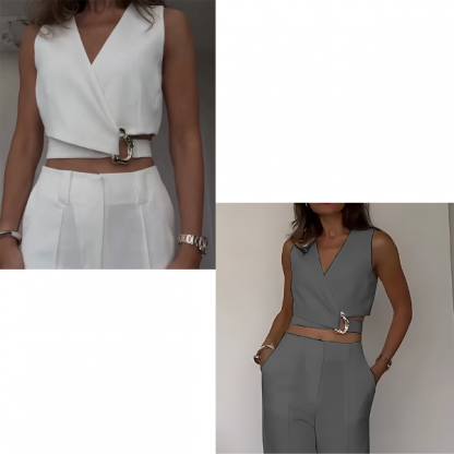 BELKOMPL-SIV-L/XL, Top alb elegant cu un design unic - Image 2