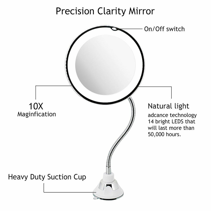 BeautyMirror, un oglindă cu mărire, lumină LED puternică și un suport flexibil - Image 3