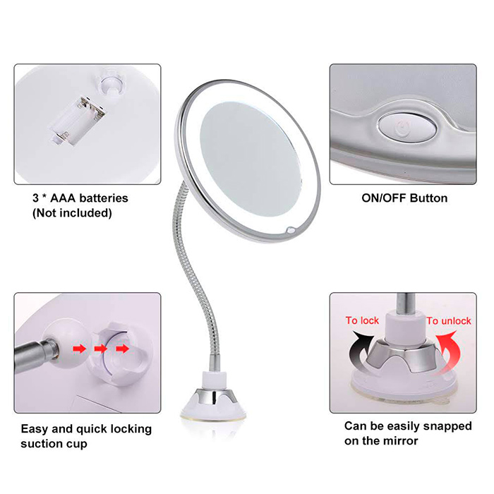 BeautyMirror, un oglindă cu mărire, lumină LED puternică și un suport flexibil - Image 6