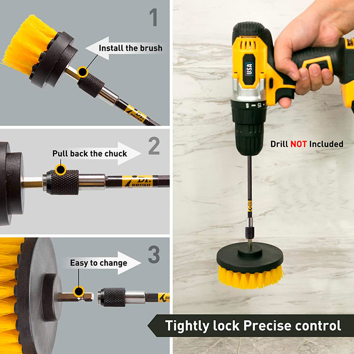 BrushDrill, Set de perii de curățare - 3 atașamente diferite pentru burghiu electric - Image 8