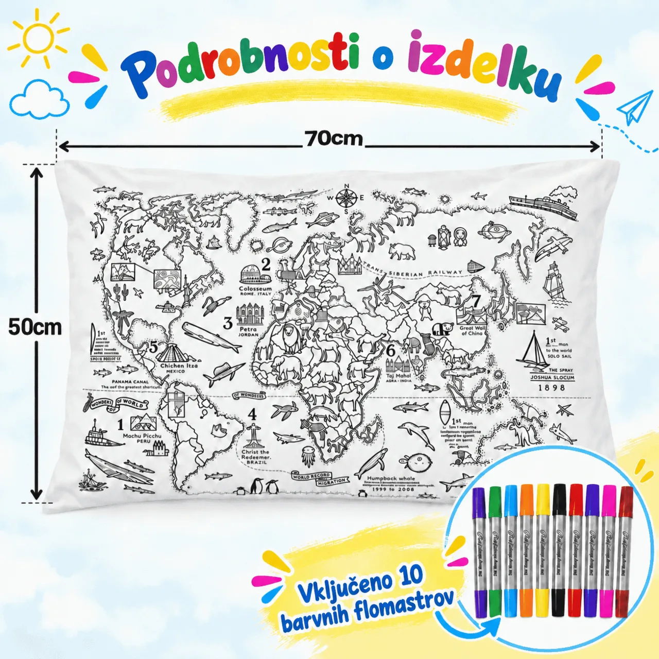 Colorează-ți perna – Harta lumii, ColoringPillow - Image 3