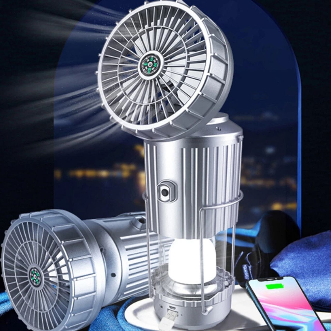 Fan, lampă LED solară multifuncțională 5 în 1 cu ventilator - Image 7