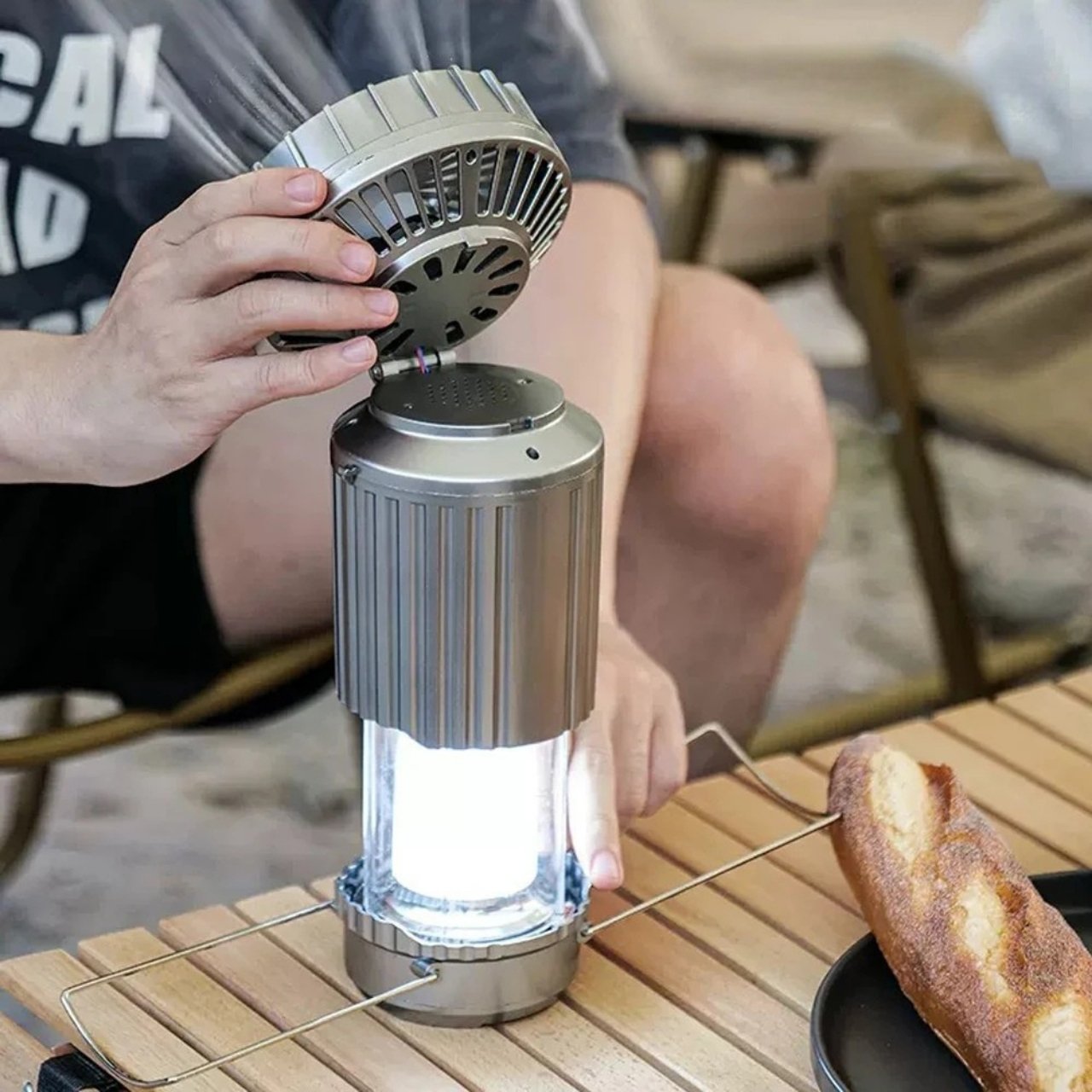 Fan, lampă LED solară multifuncțională 5 în 1 cu ventilator - Image 10