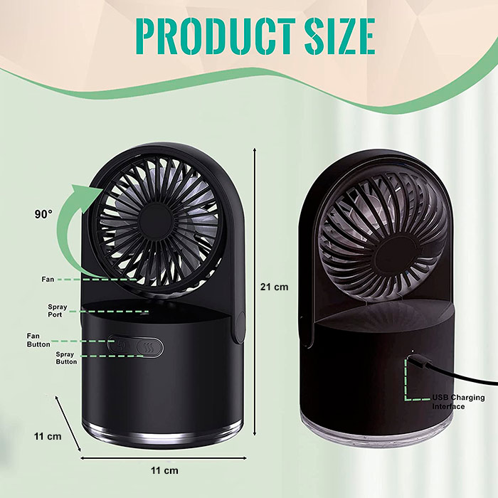 Ventilatorul este mic și portabil, așa că îl puteți pune oriunde doriți - pe birou, în dormitor, în camera copilului, pe balcon etc.