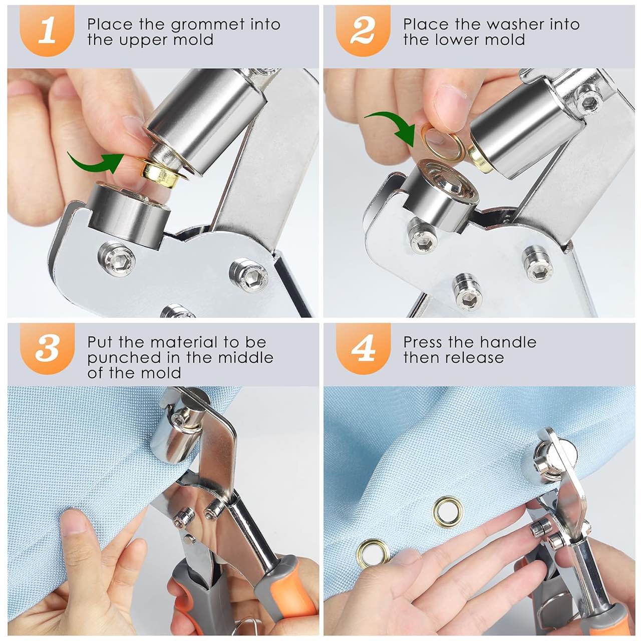 Cleștele practic permite inserarea rapidă și fără probleme a inelelor metalice.