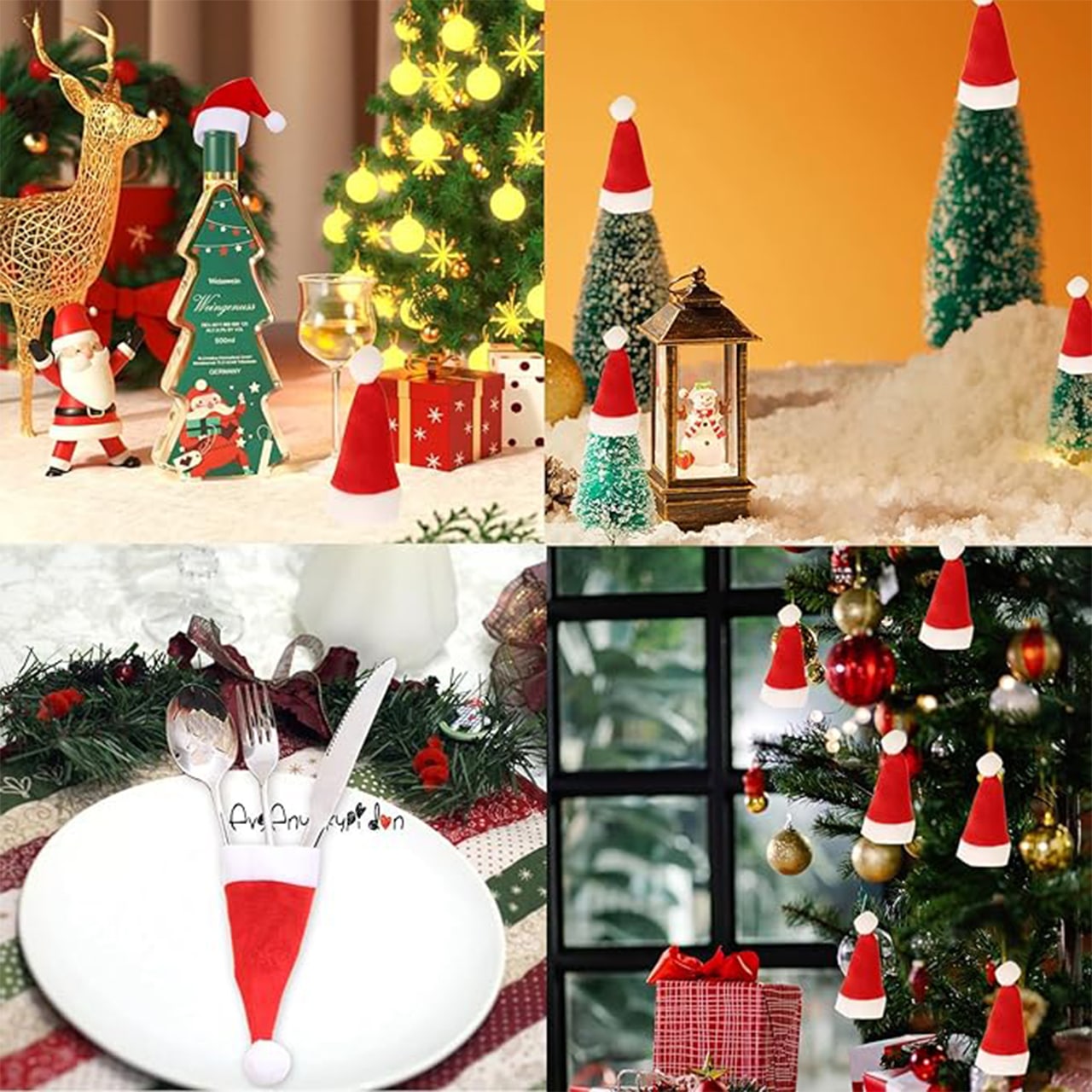 HatBundle, suport de masă în formă de pălărie de Moș Crăciun (20 de bucăți) și husă festivă pentru scaun (4 bucăți) - Image 1