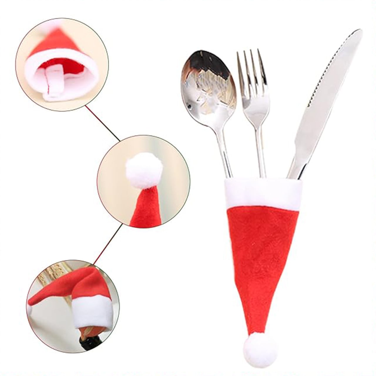 HatBundle, suport de masă în formă de pălărie de Moș Crăciun (20 de bucăți) și husă festivă pentru scaun (4 bucăți) - Image 7
