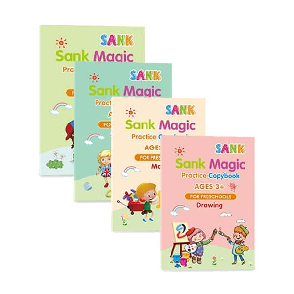 KidBook, set de 4 caiete de lucru pentru scris și desenat cu stiloul magic, al cărui scris dispare după ce s-a uscat - Image 1