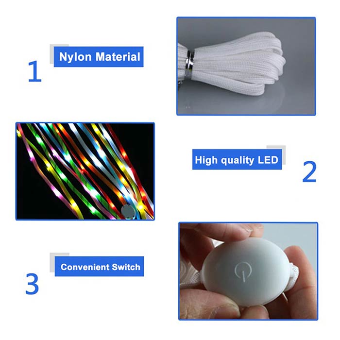 LedLaces, șireturi luminoase - albe cu lumini led colorate - Image 10
