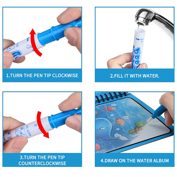 MagicWaterBook, set de 3 cărți magice pentru colorat cu pixul special cu apă, pentru creație, fără a face mizerie - Image 5