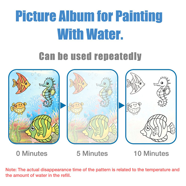 MagicWaterBook, set de 3 cărți magice pentru colorat cu pixul special cu apă, pentru creație, fără a face mizerie - Image 7