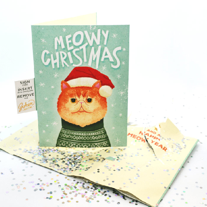 Felicitarea MeowCard redă un sunet de miaunat când o deschizi!