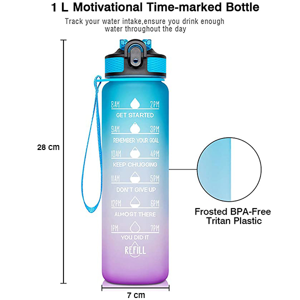 MotivationalBottle, sticlă de apă cu mesaje motivaționale și marcaje temporale (1000mL) - Image 4