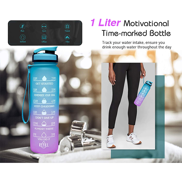 MotivationalBottle, sticlă de apă cu mesaje motivaționale și marcaje temporale (1000mL) - Image 6