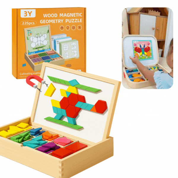 PUZZGEO, Set de puzzle din lemn magnetic (225 piese) - video