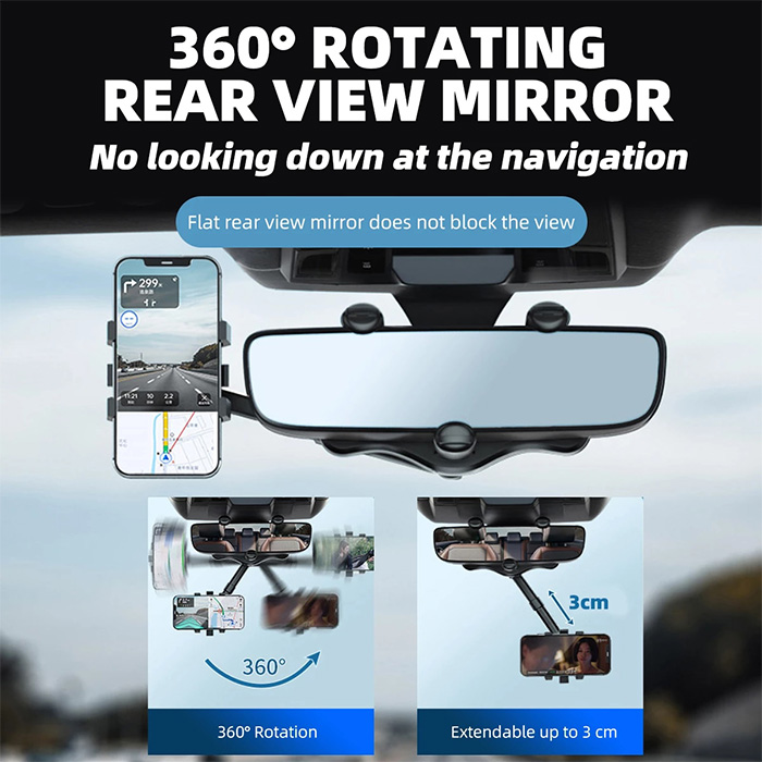 RotatableCarHolder, suport pentru telefon la 360 de grade care se montează pe oglinda retrovizoare - Image 9