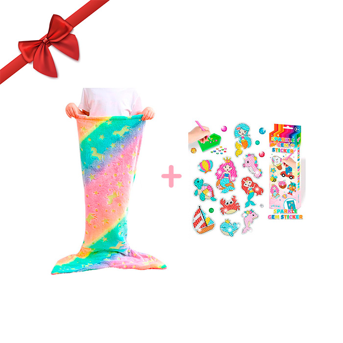 SparkleMermaid, set cadou cu o pătură pentru fetițe și un set de creație cu diamante și autocolante GRATUIT - Image 2
