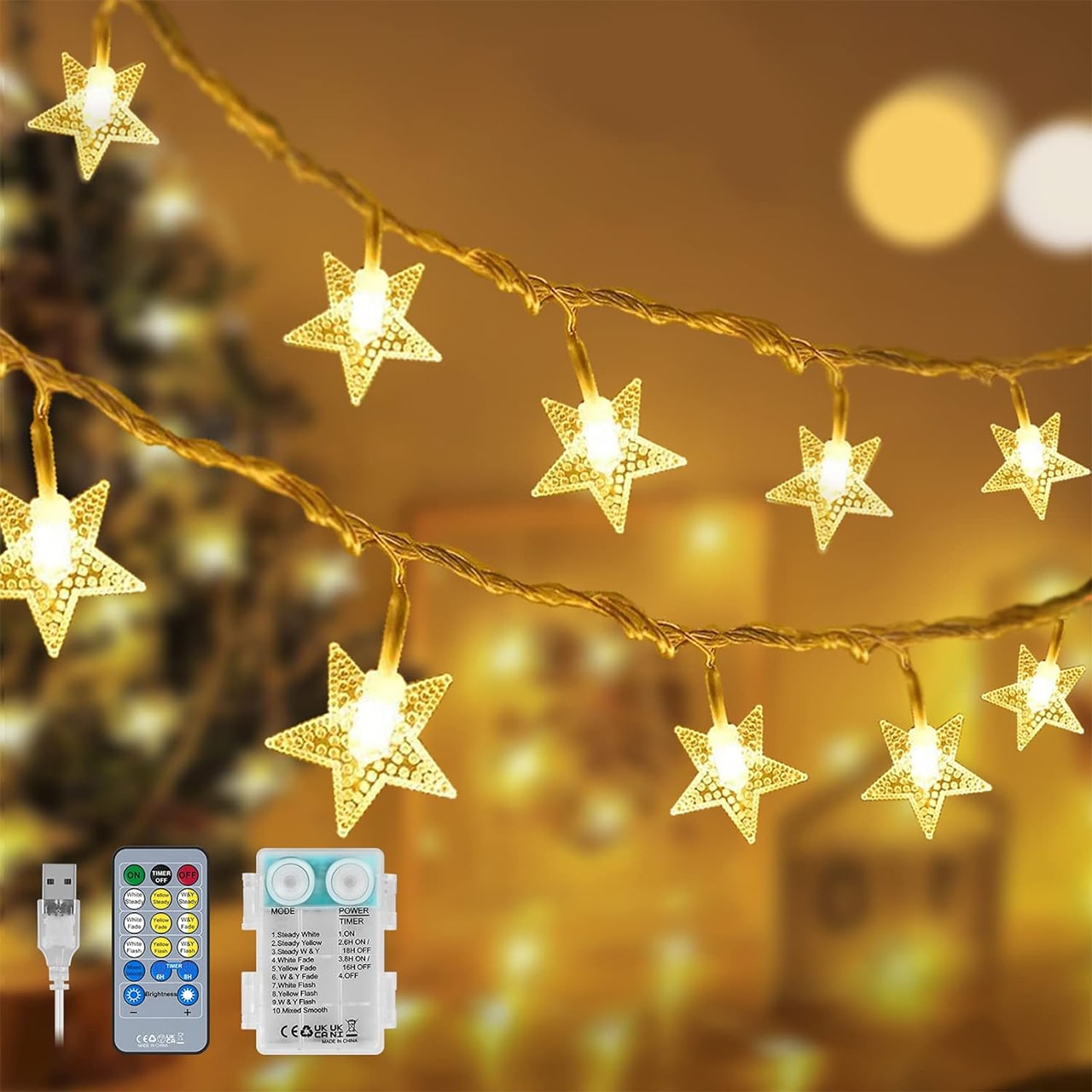 Twinkles, lanț de lumini cu lumini în formă de stea (6 m) - Image 4